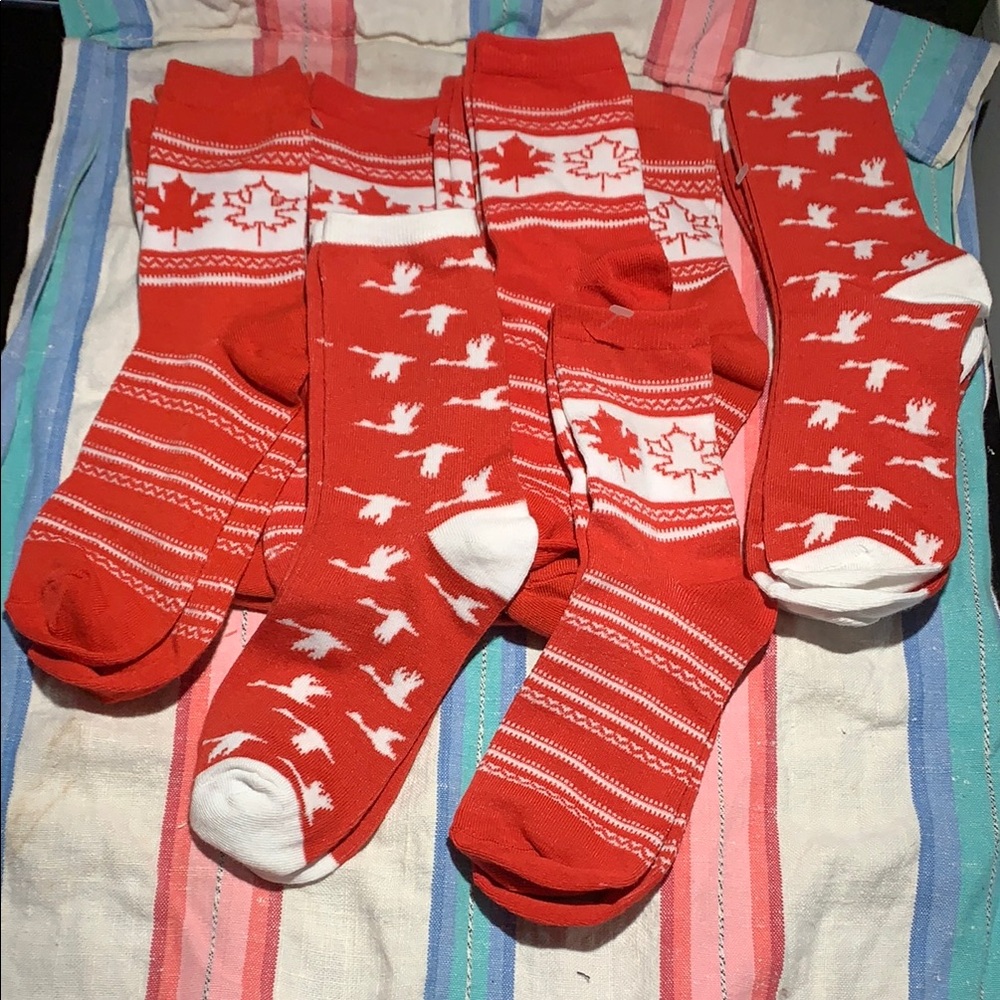 Maple Leaf Canada Geese Red and White Socks (New) Lot/10